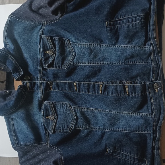 Newlook Jean Jacket with a hoodie and jersey sleeves gray 3x - Picture 4 of 10